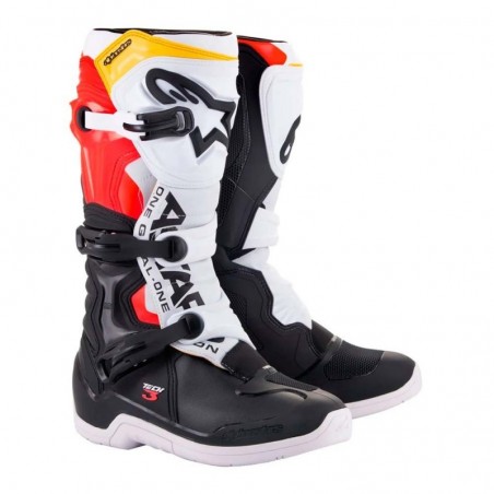 BOTAS ALPINESTARS TECH 3 BLANCO NEGRO AMARILLO Y ROJO FLUOR (TALLA 42)